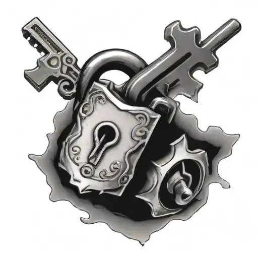broken padlock and key tattoo design idea