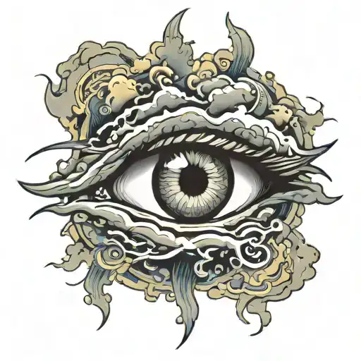 eye of the storm eye in clouds with lightening  tattoo design idea