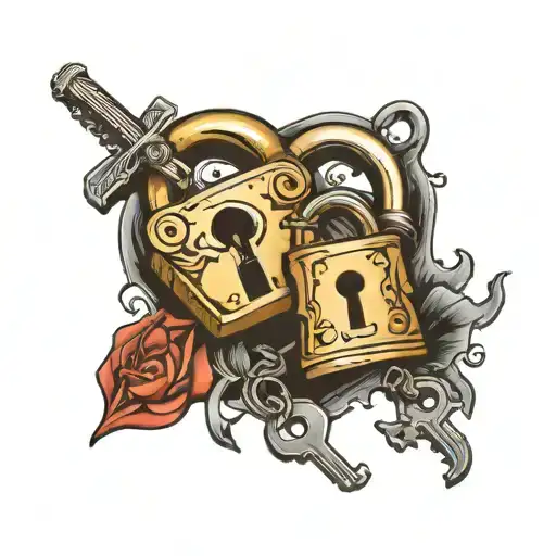 broken padlock and key tattoo design idea