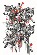 three crosses, wolves, forest, creek tattoo design idea