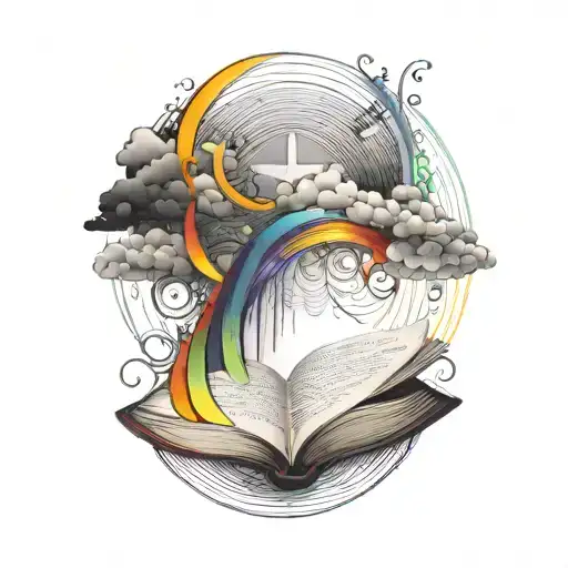 An abstract design merging a rainbow with a sacred text or prayer tattoo design idea