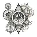 A tattoo design featuring the four elements (earth, air, fire, water) each placed seperately in a quadrant of a compass tattoo design idea