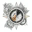 A tattoo design featuring the four elements (earth, air, fire, water) each placed seperately in a quadrant of a compass tattoo design idea