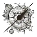 A tattoo design featuring the four elements (earth, air, fire, water) each placed seperately in a quadrant of a compass tattoo design idea