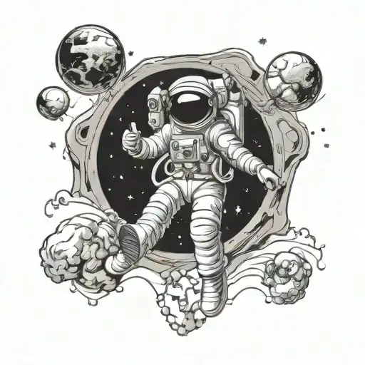 Astronaut floating in space tattoo design idea