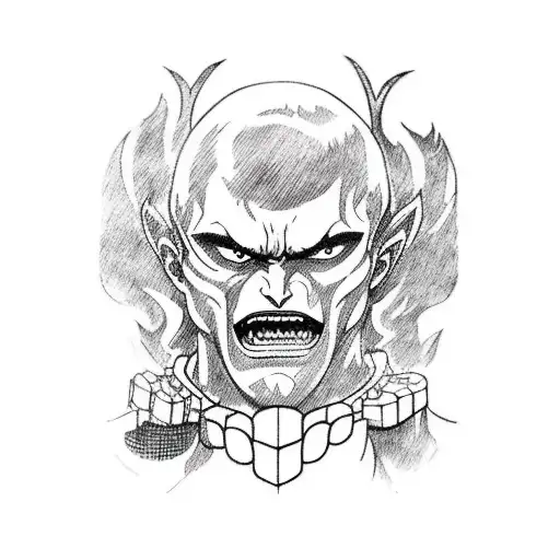 A blackwork tattoo depicting the intense and violent battles scenes from 'Berserk' tattoo design idea