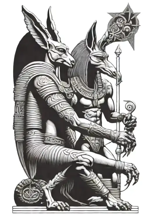 thoth standing behind anubis egiptian god tattoo design idea