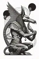 thoth standing behind anubis egiptian god tattoo design idea