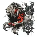 lion, anchor, compass, family of 4 from the back. tattoo design idea