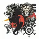 lion, anchor, compass, family of 4 from the back. tattoo design idea