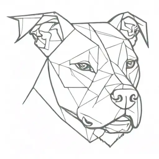 A minimalist geometric design of a pitbull's face with sharp lines and angles tattoo design idea