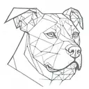 A minimalist geometric design of a pitbull's face with sharp lines and angles tattoo design idea