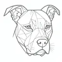 A minimalist geometric design of a pitbull's face with sharp lines and angles tattoo design idea
