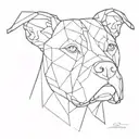 A minimalist geometric design of a pitbull's face with sharp lines and angles tattoo design idea