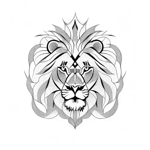A majestic lion surrounded by a geometric pattern tattoo design idea