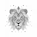 A majestic lion surrounded by a geometric pattern tattoo design idea
