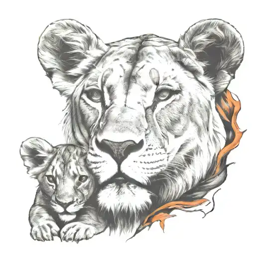 lioness with cub tattoo design idea