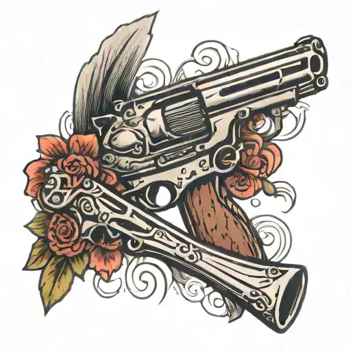 a 12 guage shotgun crossed with a fishing rod tattoo design idea