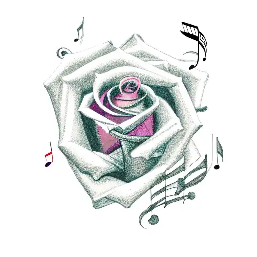 A music sheet intertwined with a blooming rose tattoo design idea