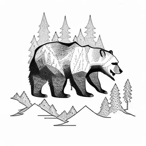 pacific bear walking on the mountains tattoo design idea