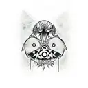 murder of crow with a mangekyou sharingan from naruto in one of their eyes tattoo design idea