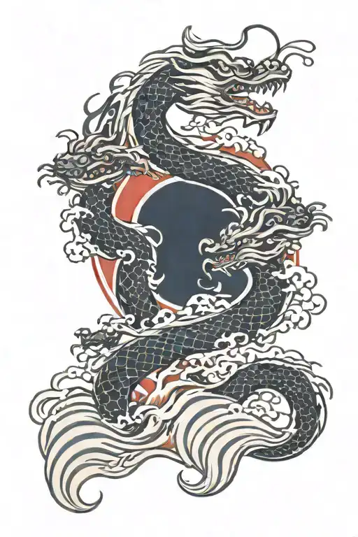 dragon and water waves tattoo design idea