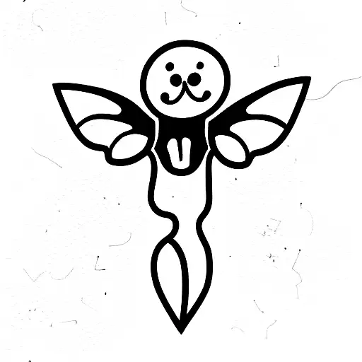 cartoon ghost playing with a moth tattoo design idea