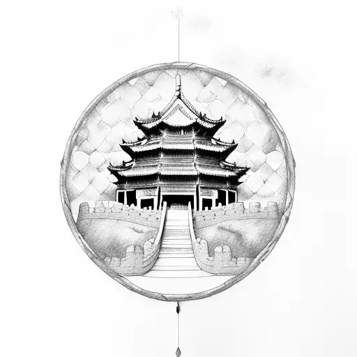 great wall, hero turtle,chinese temple, macaron,whisk, tattoo design idea