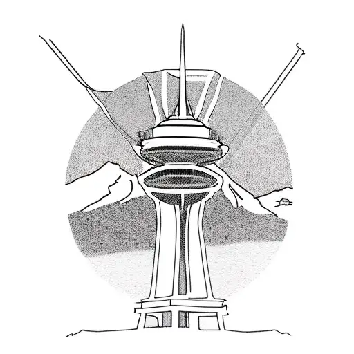 Mt. Rainier outline with small space needle inside outline  tattoo design idea