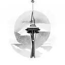 Mt. Rainier outline with small space needle inside outline  tattoo design idea