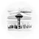 Mt. Rainier outline with small space needle inside outline  tattoo design idea