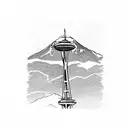 Mt. Rainier outline with small space needle inside outline  tattoo design idea