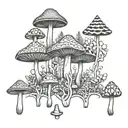 Geometric patterns inspired psychedelic mushroom forest tattoo design idea