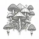 Geometric patterns inspired psychedelic mushroom forest tattoo design idea