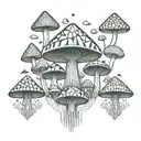 Geometric patterns inspired psychedelic mushroom forest tattoo design idea
