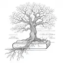 large tree with roots reaching deep and the tree trunk a dna symbol made of books  tattoo design idea