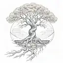 large tree with roots reaching deep and the tree trunk a dna symbol made of books  tattoo design idea