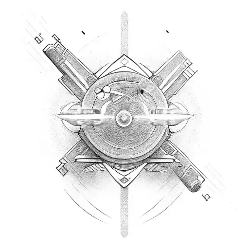 A futuristic spaceship cruising through a galaxy made of musical notes tattoo design idea