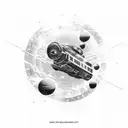 A futuristic spaceship cruising through a galaxy made of musical notes tattoo design idea