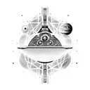 A futuristic spaceship cruising through a galaxy made of musical notes tattoo design idea