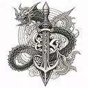 Neptunes trident with Japanese writing  tattoo design idea