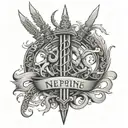 Neptunes trident with Japanese writing  tattoo design idea