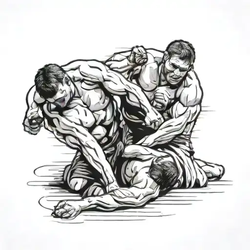 A tattoo of two UFC fighters in a jujitsu grappling position, showcasing their skills and techniques tattoo design idea