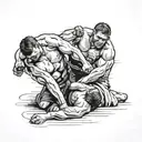 A tattoo of two UFC fighters in a jujitsu grappling position, showcasing their skills and techniques tattoo design idea