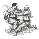 A tattoo of two UFC fighters in a jujitsu grappling position, showcasing their skills and techniques tattoo design idea