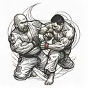 A tattoo of two UFC fighters in a jujitsu grappling position, showcasing their skills and techniques tattoo design idea