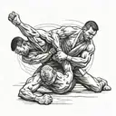A tattoo of two UFC fighters in a jujitsu grappling position, showcasing their skills and techniques tattoo design idea
