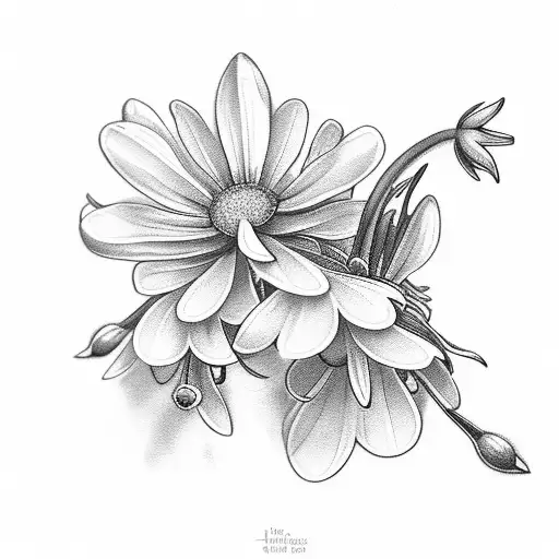 flower bouquet of snowdrops, daisy, honeysuckle, and poppy tattoo design idea