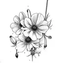 flower bouquet with snowdrops and poppy's and honeysuckles and daisy's tattoo design idea