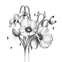 flower bouquet with snowdrops and poppy's and honeysuckles and daisy's tattoo design idea